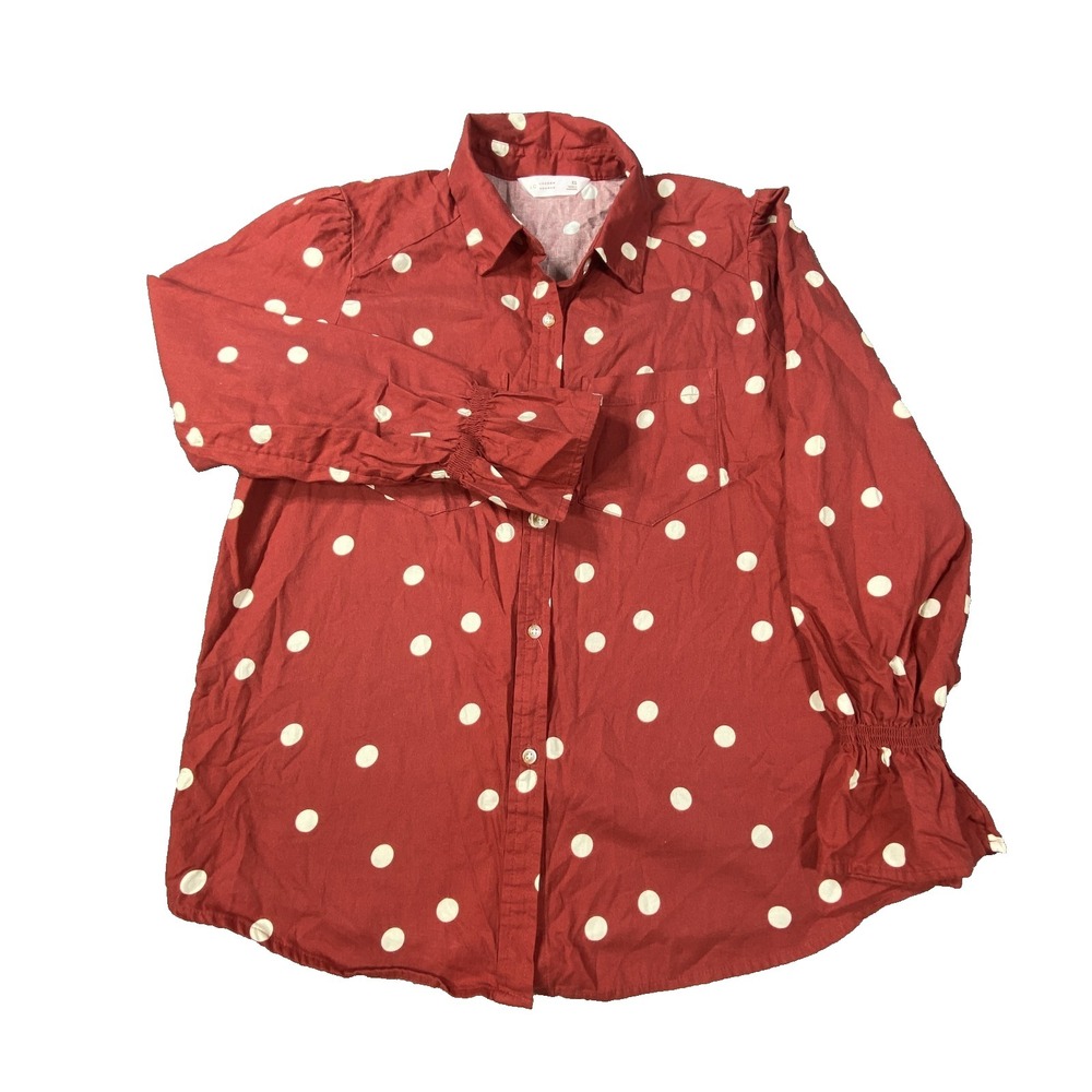 LC Lauren Conrad Blouse Womens XS Red Polka Dot Coquette Ruffle Sleeve‎ Chic Top